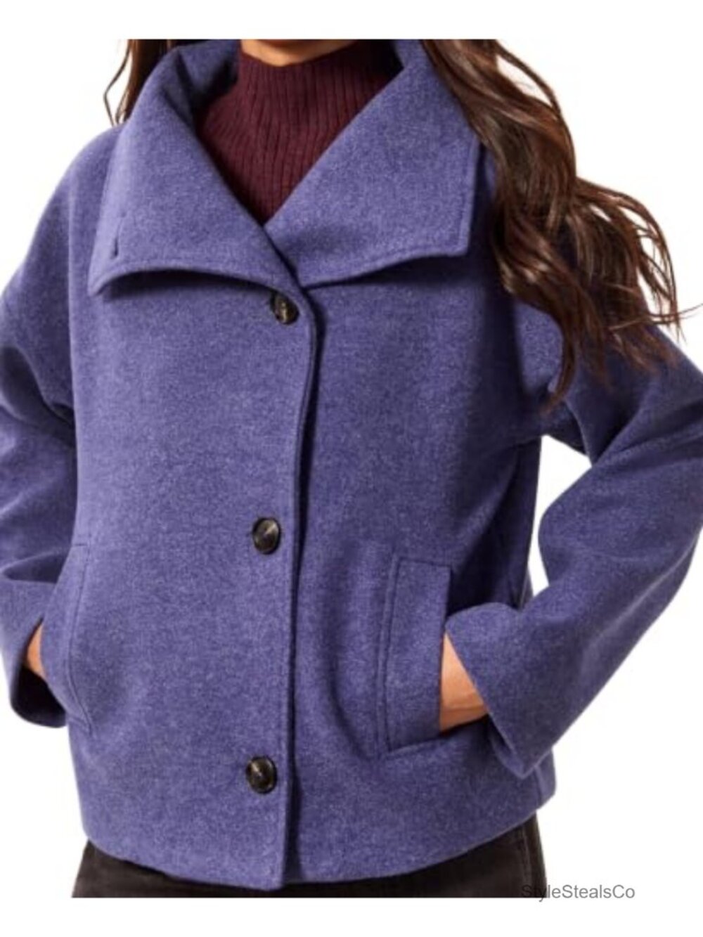 Tribal Womens Funnel Neck Peacoat Long Sleeve Knit Wool Coat